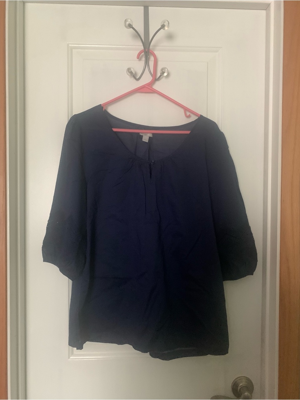 Old Navy Navy Scoop Neck Sheer Peasant Top